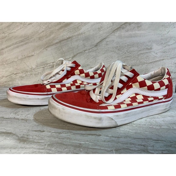 Red Checkered Pattern Lace Up Vans Old School M 6 W 7.5 - Picture 2 of 8
